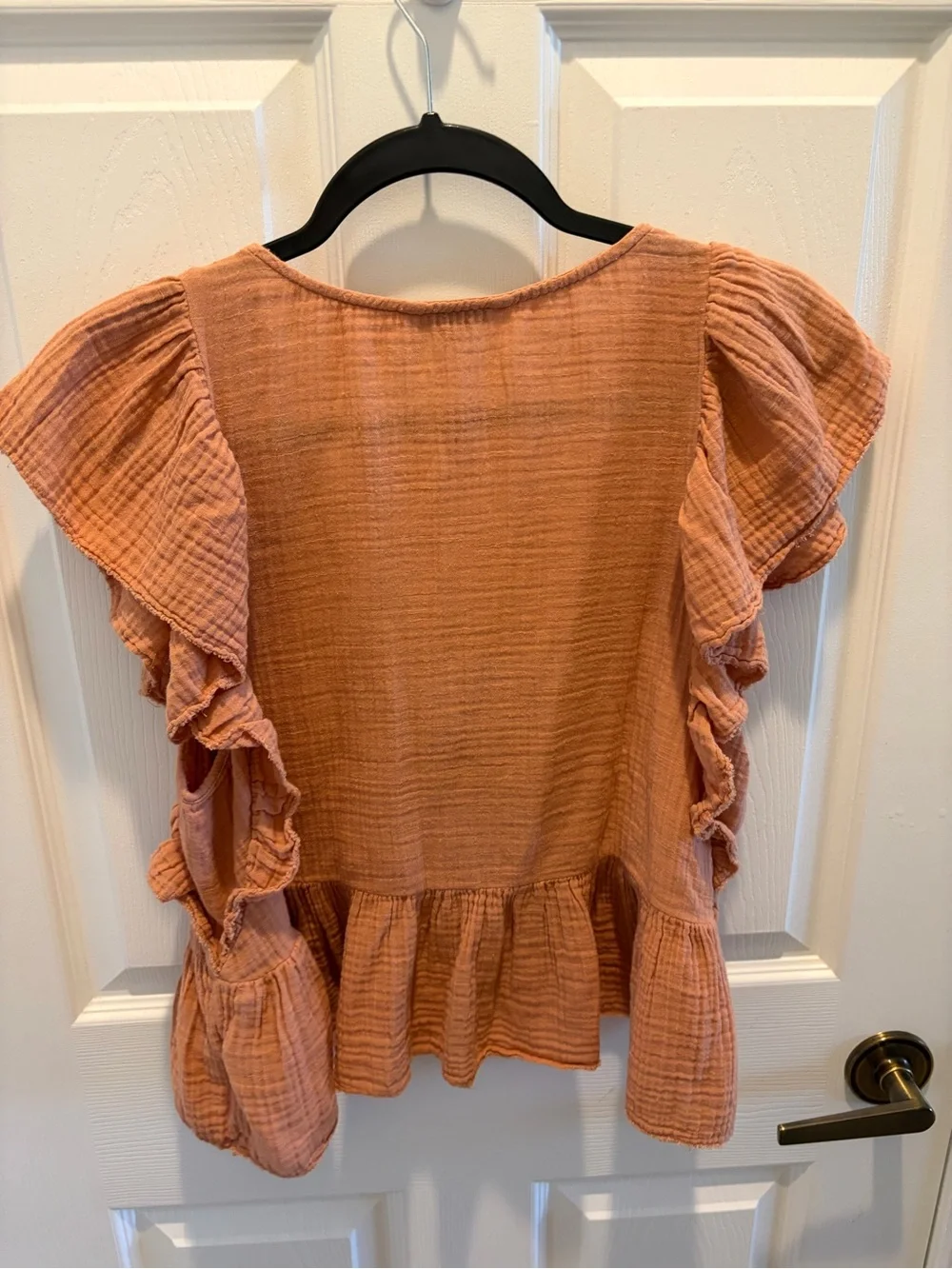 American Eagle Outfitters rust orange ruffle button-front peplum top - Picture 2 of 2